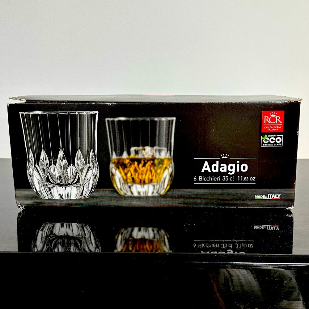 RCR Adagio Crystal Glass Tumbler Set Made in Italy 6 Piece Set